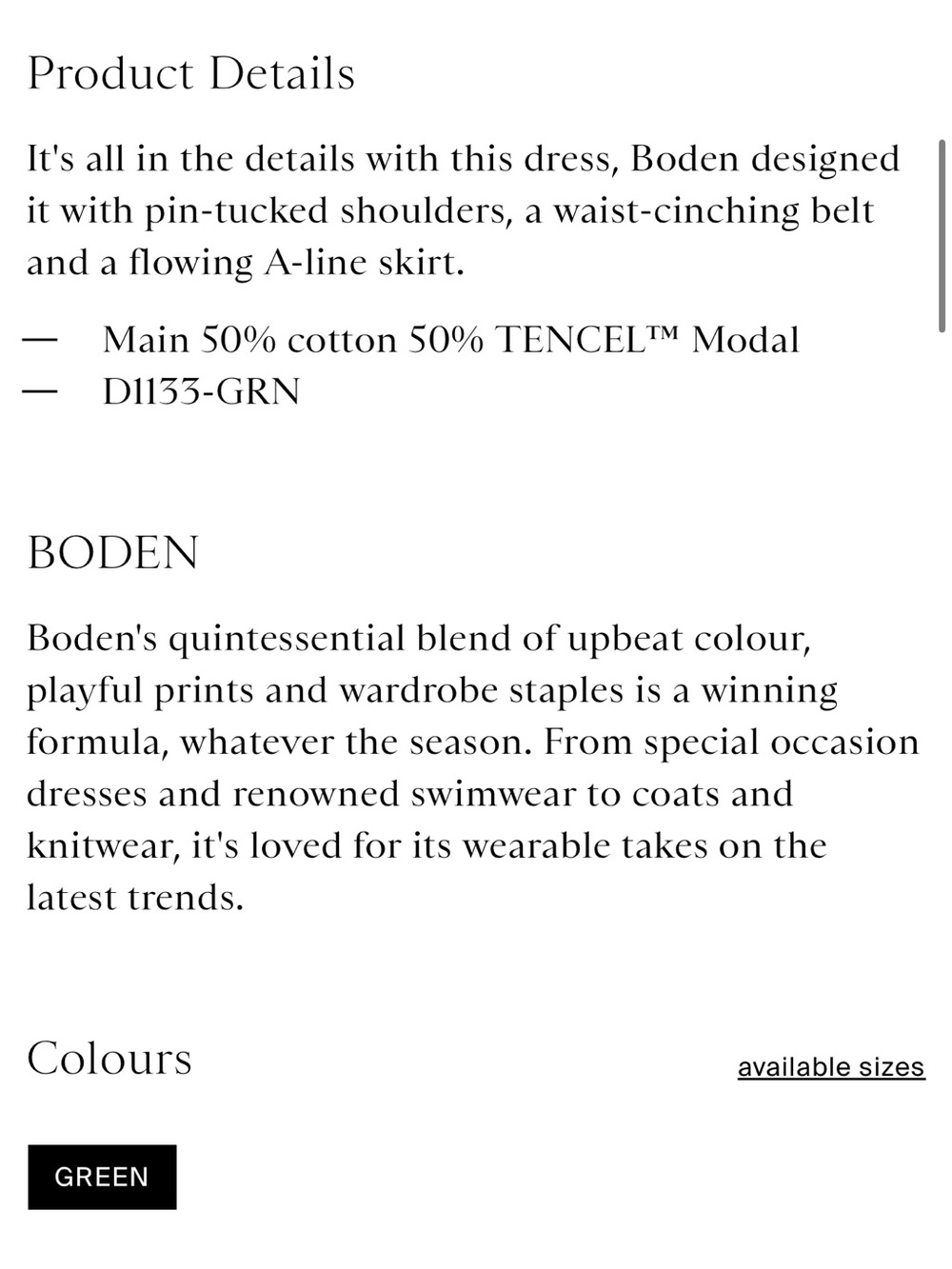 Boden Emerald Pin Tuck Shirt Dress (SHORTENED) Size US10 - Picture 14 of 14